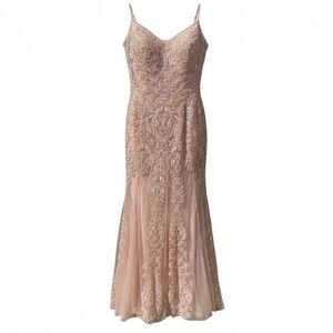 Dusty Rose Spaghetti Strap Lace Evening Gown